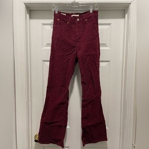 Levi premium rib cage flare maroon burgundy bell bottoms corduroy size 27